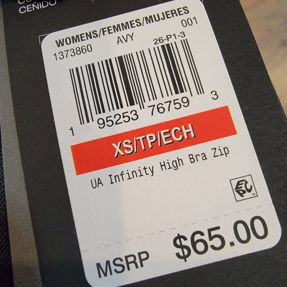 Under Armour Infinity High Zip Bra - Black/White Size XS High Support NEW! - Picture 17 of 17